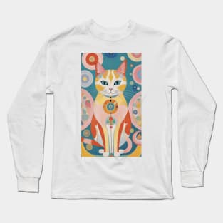 Hilma af Klint's Whimsical Cat Dreamscape: Abstract Reverie Long Sleeve T-Shirt